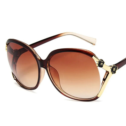 Women’s Sexy Retro Sunglasses Gradient Sun Glasses Round Large-Framed Brand Designer Style with Camellia Hollow-out Accents