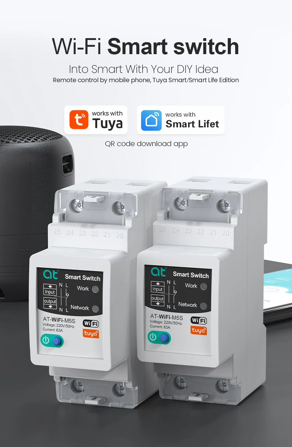 Tuya WIFI Smart circuit breaker 2P 63A charge statistics for smart home wireless control switch by smart life APP CNMIBO