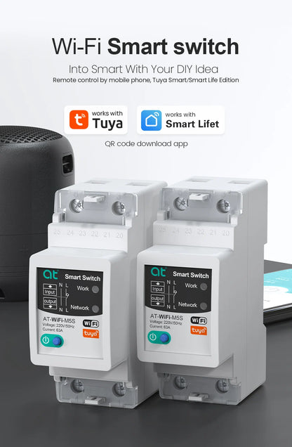 Tuya WIFI Smart circuit breaker 2P 63A charge statistics for smart home wireless control switch by smart life APP CNMIBO