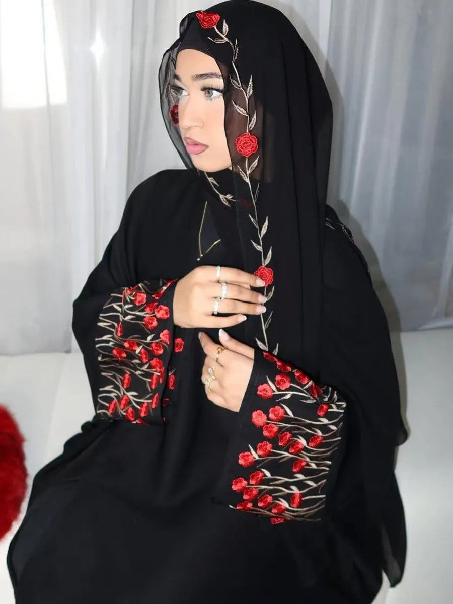 Muslim Women Dubai Abaya luxury embroidery Floral Long Dress Kaftan Flower Ramadan Robe Femme Islam African Dresses Kebaya - AMULET RING STORE