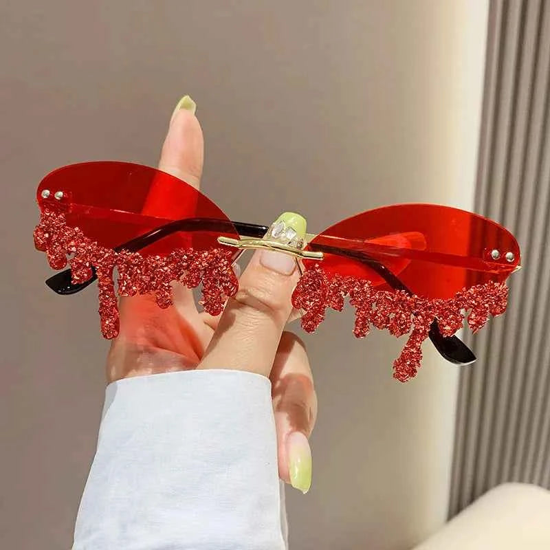 Diamond Rimless Sunglasses Women Luxury Brand Rhinestone Sun Glasses Ladies Sexy Tear Shape Punk Party Eyewear gafas de sol
