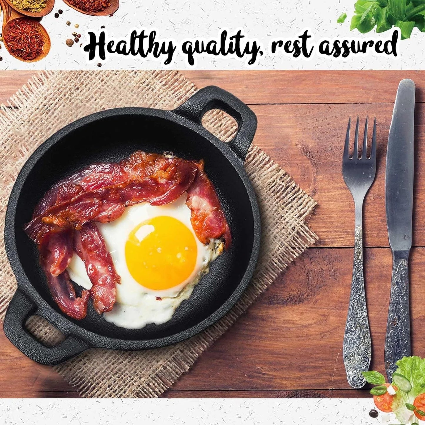 Mini cast iron frying pan 5 x 5 x 1.3, set black, oven, kitchen indoor/outdoor picnic mini frying pan (2-piece set)