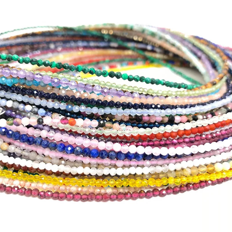 2-3mm Natural Stone Beaded Necklace Handmade Mini Tourmaline lapis crystal Energy Healing Female Bracelet for Women Jewelry Gift - AMULET RING STORE