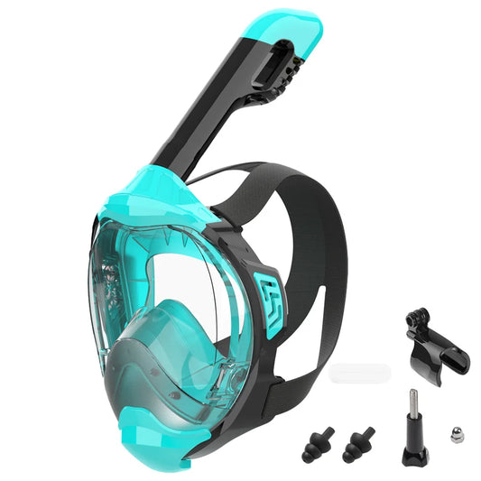 Full Face Snorkel Mask with Latest Dry Top Breathing System Detachable Camera Mount for Adults Panoramic View Anti-Leak Anti-Fog - AMULET RING STORE