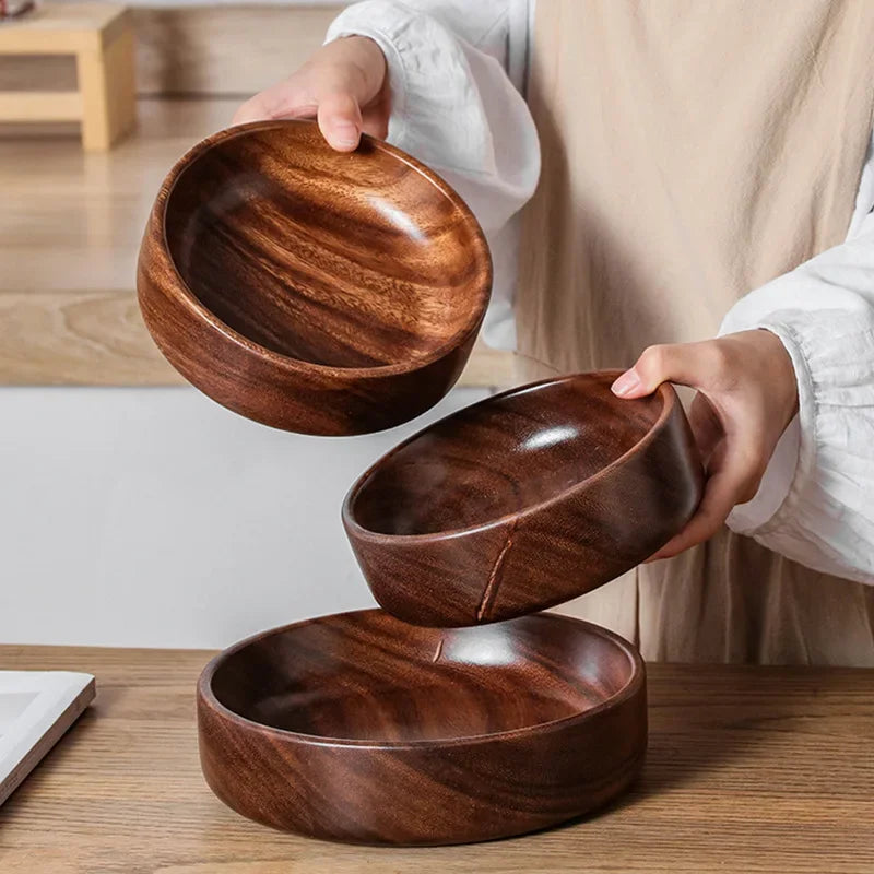 Solid Wood Bowl Walnut Boat Bowl Creative Wooden Salad Bowl Fruit Bowl Vintage Storage Living Room Home Kitchen Utensils - AMULET RING STORE