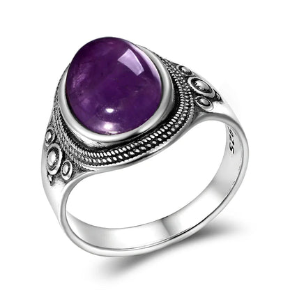 Luxury Vintage Ring Natural Amethyst Rings S925 Silver Jewelry Wedding Anniversary Party Ring Gifts for Women