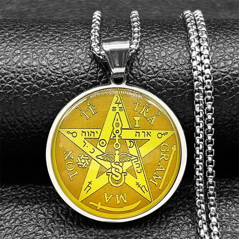 Seal of Seven Archangels Medal Stainless Steel Glass Necklace AMULET RING STORE