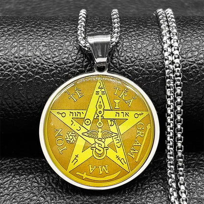 Seal of Seven Archangels Medal Stainless Steel Glass Necklace AMULET RING STORE