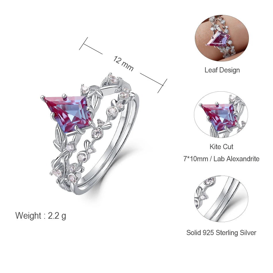 ALLNOEL 1.3ct Kite Alexandrite Rings for Women 100% 925 Silver Color Change June Gemstone Romantic Luxury Wedding Bridal Jewelry