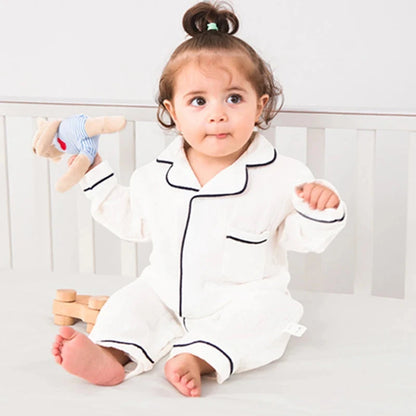 Baby Sleepwear for Boy Girl Organic Cotton White Romper Newborn Pajama Muslin Long-sleeved Onesie Kids Clothe Toddler Jumpsuit - AMULET RING STORE