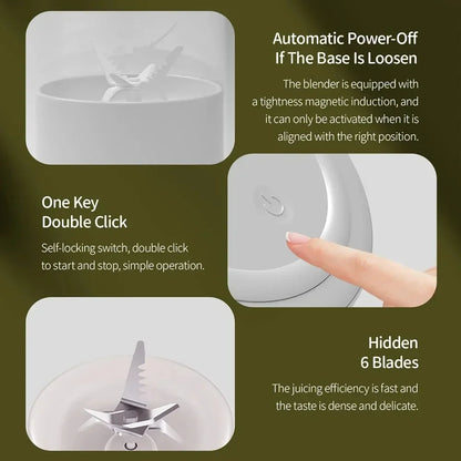 Portable juicer Fresh Juice Bottle Blender Plus 500ml Wireless Fruit Mixers 6 Blades 2400mAh Food Milkshake Ice Crush Cup - AMULET RING STORE