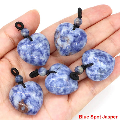 24mm Heart Shape Pendants Natural Stone Healing Crystal Quartz Tiger Eye Energy Gemstones for Jewelry Making DIY Necklace Gifts