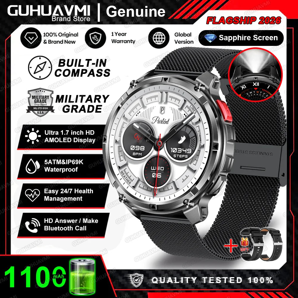 New Military T-Rex3 Ultra 1100mAh Battery Smart Watch 5 ATM Waterproof 1.7"AOD Compass GPS Sports tracker Outdoors Smartwatches