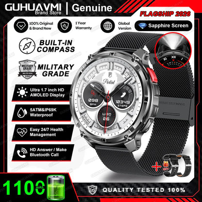 New Military T-Rex3 Ultra 1100mAh Battery Smart Watch 5 ATM Waterproof 1.7"AOD Compass GPS Sports tracker Outdoors Smartwatches