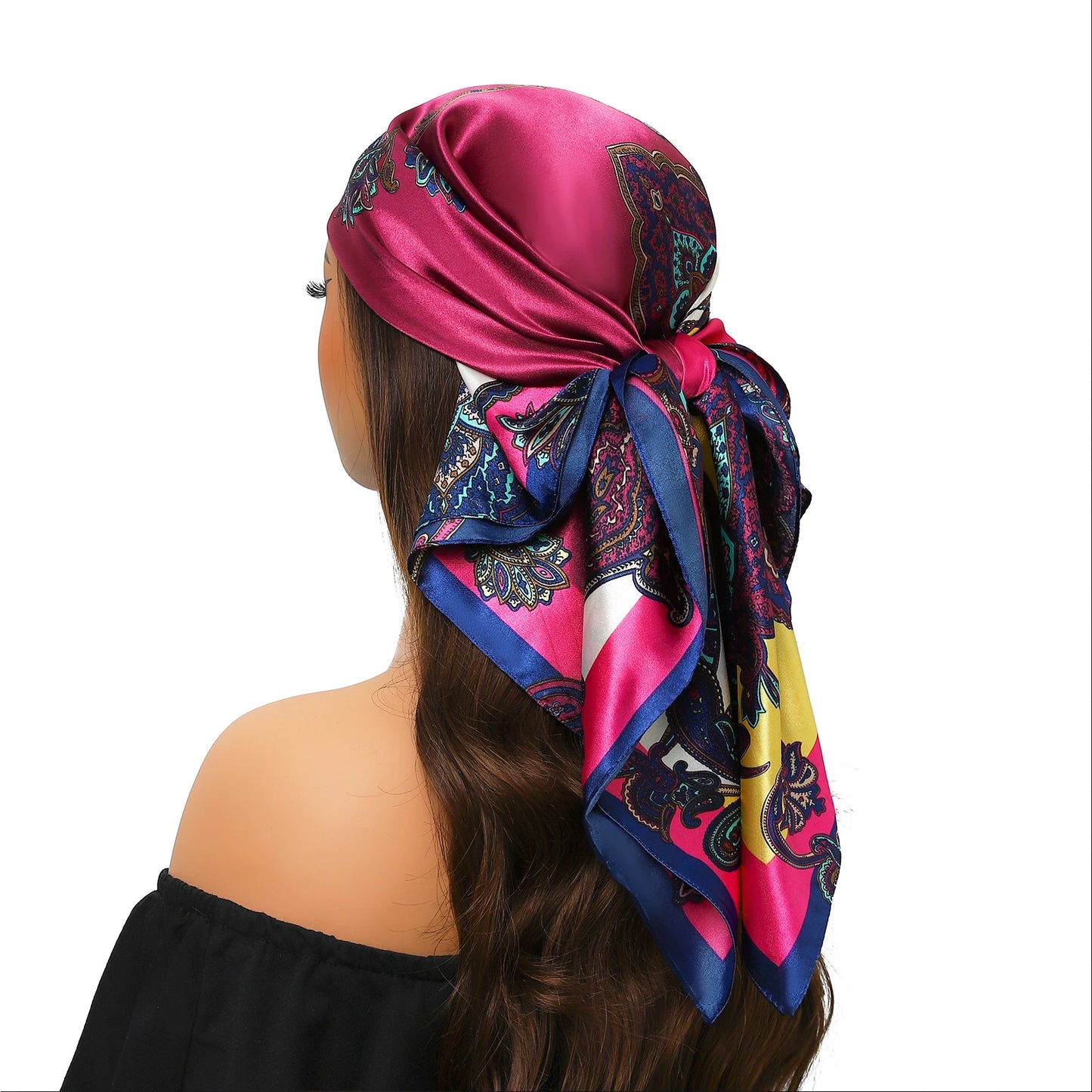 Head Scarf Women Luxury Brand Square 90*90cm Silk Foulard Satin Bandana Cheveux Soft Neckerchief Hijab Hair Scarves For Ladies - AMULET RING STORE