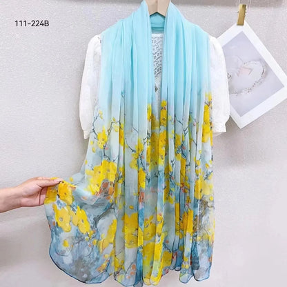 2025 Silk Scarf Women Hijab Pashmina Long Beach Stoles Shawl Wrap Headbands Spring Warm Scarves Bandana Ladies Neckscarf Foulard