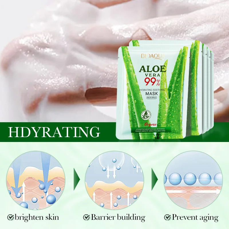 5/10pcs BIOAQUA Aloe Vera Moisturizing Facial Masks for Face Skin Soothing Brightening Firming Hydrating Facial Masks Skin Care - AMULET RING STORE