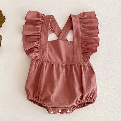 2024 New Summer Toddler Baby Girls Jumpsuit Sleeveless Cotton Solid Color Newborn Baby Girls Romper 0-24M Children Clothes - AMULET RING STORE