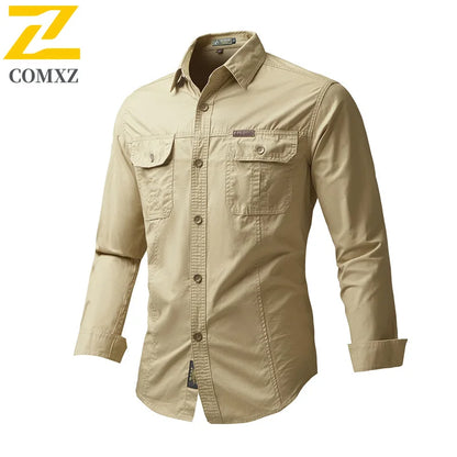 New Korean Style Big Size Men Shirt Long Sleeve Workwear Cotton Washed Multi Pocket Casual Oversized Spring Autumn Fashion Top