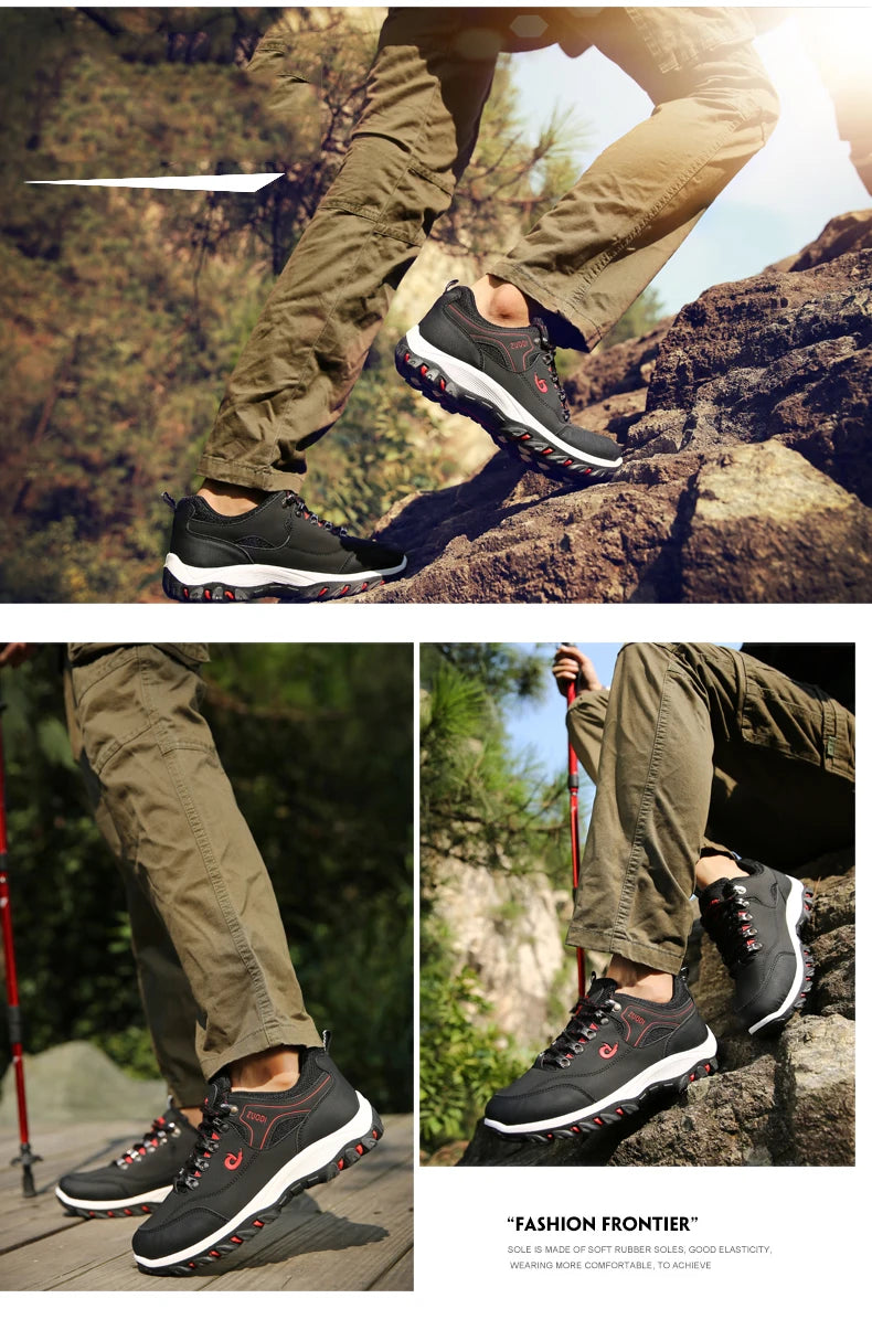 Men's Hiking Shoes Waterproof Leather Outdoor PU Shoes Wear-resistant Men Trekking Walking Hunting Tactical Sneakers - AMULET RING STORE