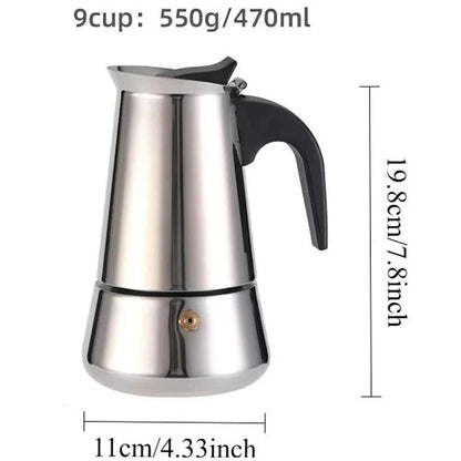 Coffee Pot Stainless Steel Moka Pot Italian Coffee Maker 9 cup 15 OZ Stovetop Espresso Maker for Gas or Electric Ceramic Stove