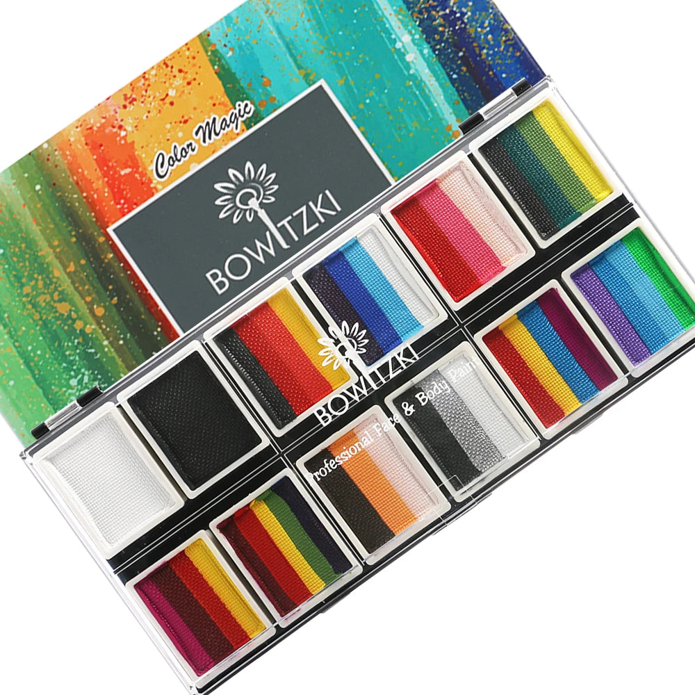 Bowitzki Face Paint 12x10gm Professional Body Paint Kit For Kids Adults Stencil One Stroke Split Cake Rainbow Makeup - AMULET RING STORE