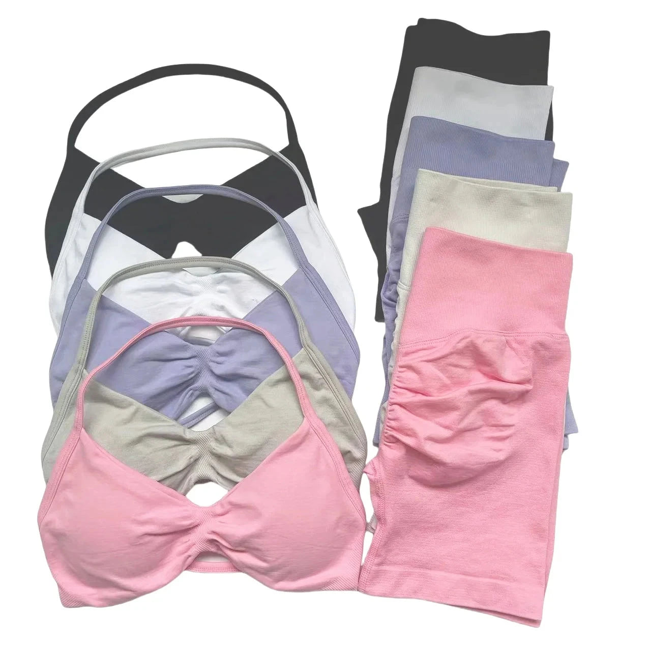 2PCS Yoga Gym Set Women Seamless Strappy Yoga Bra Top High Waist Workout Scrunch Shorts Sports Suit Fitness Clothes Sportswear