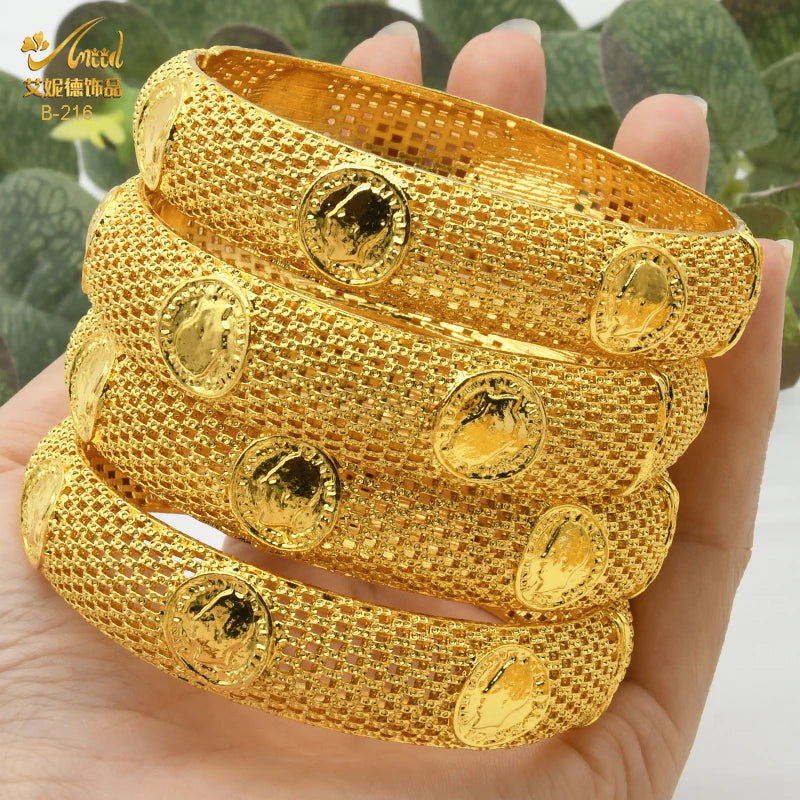 ANIID Women Charm Bracelet Bangle 24K Gold Color Jewelry Dubai Flower Bangle Brand African Designer Ethiopian Hawaiian Jewelry - AMULET RING STORE