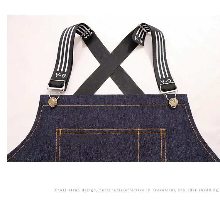 Hairstylist Denim Apron With Wide Shoulder Straps Comfortable Workwear Casual Fashionable Stain Resistant Men and Women Apron - AMULET RING STORE