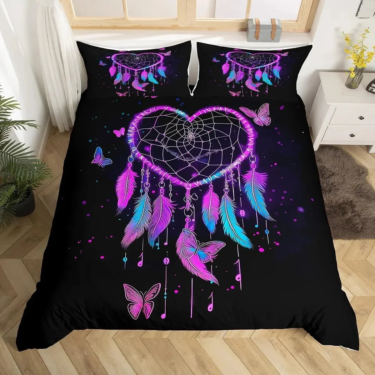 Dream Catcher Bedding Set Boho Mandala Duvet Cover Twin King,Exotic Tribal Feather Comforter Cover Starry Sky Galaxy Quilt Cover