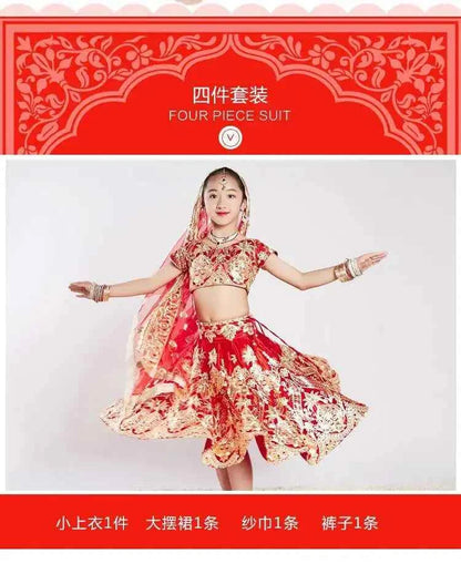 Yiman exotic Indian dance ethnic style children's dance costume, sari embroidery Tang costume, big swing skirt, Lengha set