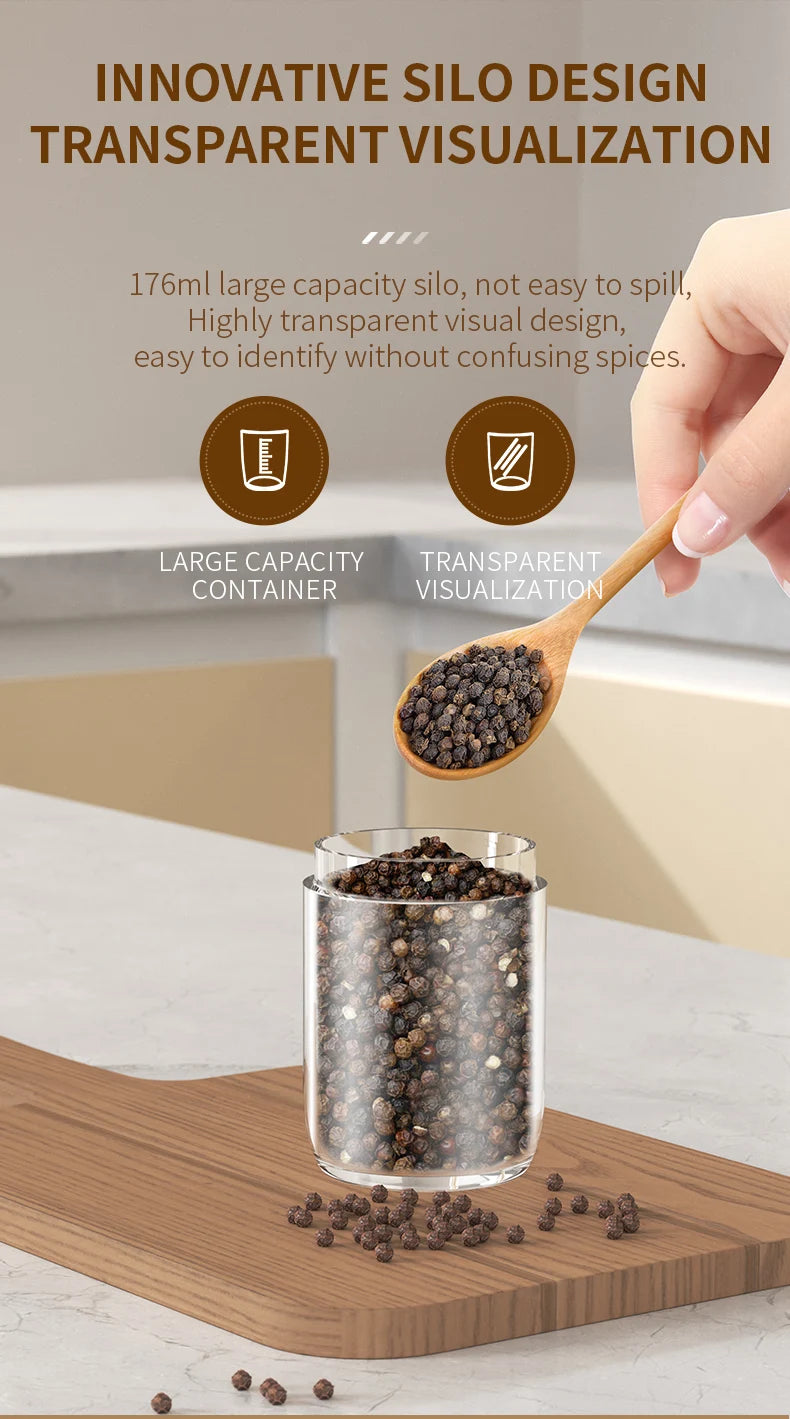 1/2PCS Electric Salt And Pepper Grinder with LED Light Gravity Sensing Adjustable Spice Mills Cordless Automatic Kitchen Gadget - AMULET RING STORE