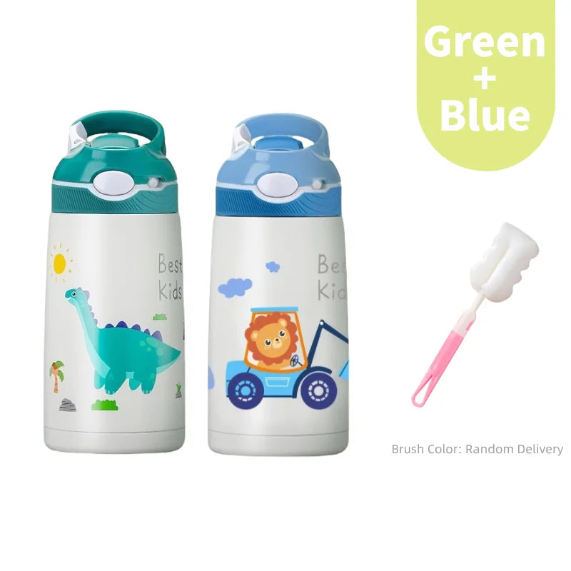 400ML Kids Water Bottle Cartoon Animal Thermos Mug Baby Duck Billed Straw 316 Stainless Steel Vacuum Flasks Thermos Bottle - AMULET RING STORE