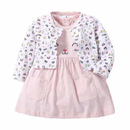 Infant Baby Girls Bodysuit Dress Cotton Floral Baby Girls Long-Sleeved Coat+Short SLeeve Dress 2Pieces Baby Girls Clothes sets