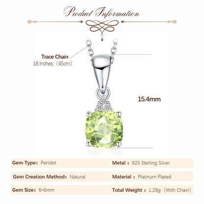 Potiy 1ct Cushion Natural Cut Genuine Peridot Pendant Necklace With 18 Inches Trace Chain 925 Sterling Silver