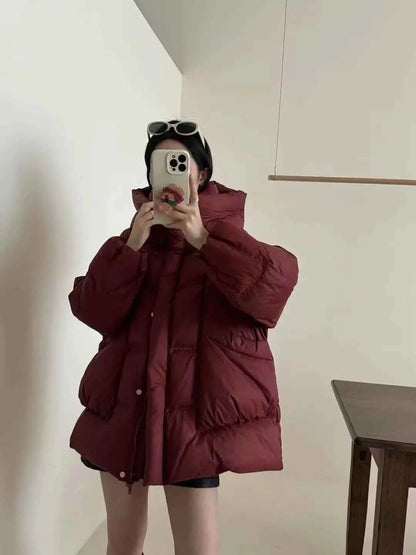 Puff Down Jacket Women's Winter Jacket Padded New Outerwear Hooded Versatile Loose Padding Thickened White Duck Down Warm Coat
