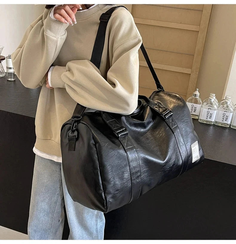 PU Travel Duffel Bag Waterproof Luggage Handbag with Shoes Pocket Weekender Overnight Daypack Dry Wet Sports Shoulder Tote Pack