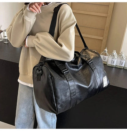 PU Travel Duffel Bag Waterproof Luggage Handbag with Shoes Pocket Weekender Overnight Daypack Dry Wet Sports Shoulder Tote Pack