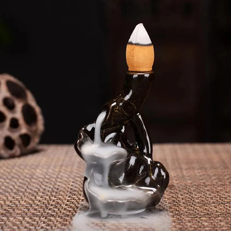 With 30 Incense Waterfall Incense Burner Ceramics Backflow Buddha Censer Backflow Incense Holder Home Office Yoga Teahouse Decor - AMULET RING STORE