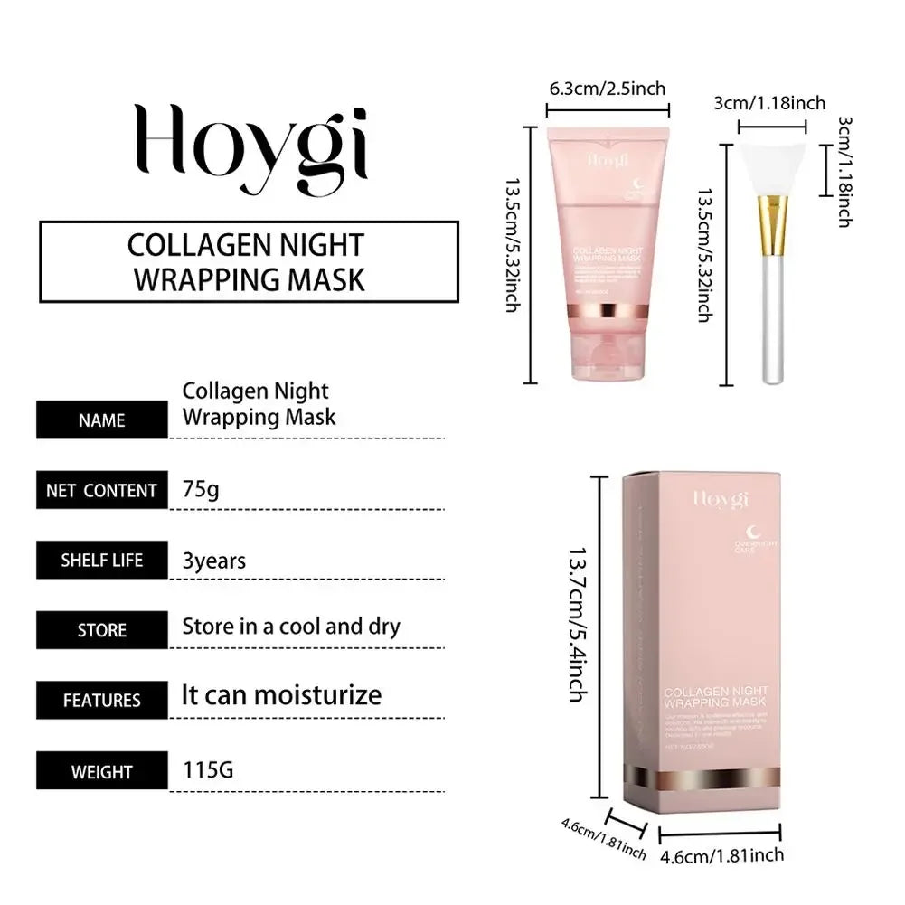 Collagen Overnight Wrapping Peel Off Facial Mask, Korean Collagen Night Wrapping Mask Deeply Hydrates Night Care Mask Cream 75ml - AMULET RING STORE