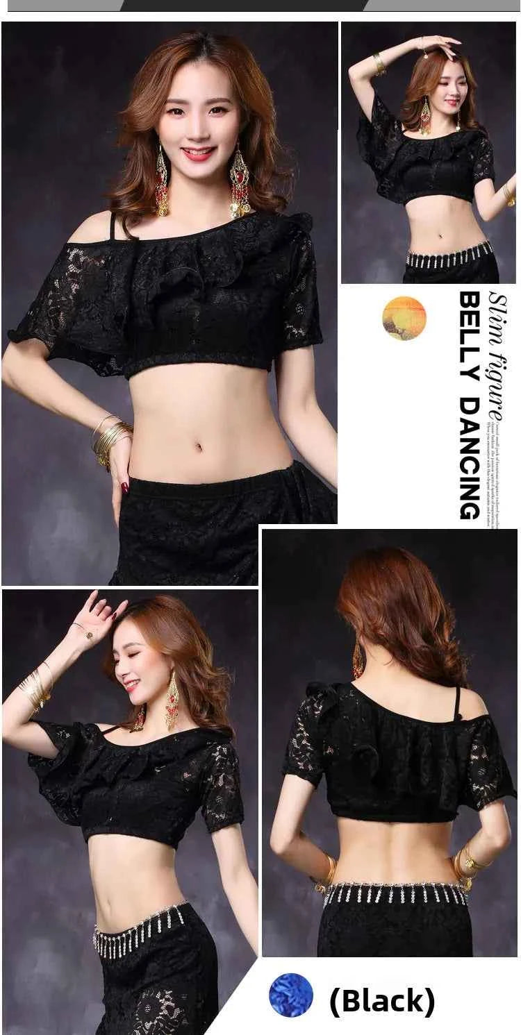 Women's ort Sve Lace Belly Dance Costume Sexy oulder Bared Practice Suit New 2020 Performance Wear Fitn Sportswear