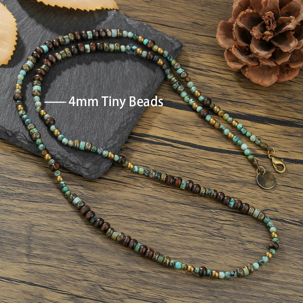 1PC Men's Retro Ethnic Style Africa Stone Necklace for Men Hippie Bohemia Long Beaded Necklace Man Tribal Jewelry Collar Hombre