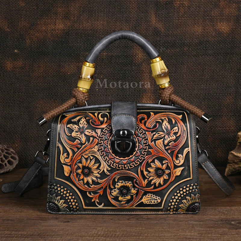 Motaora New Embossed Shoulder Bag For Women's 2025 Vintage Handmade Handbag Female PU Leather Big Capacity Crossbody Bags Purse