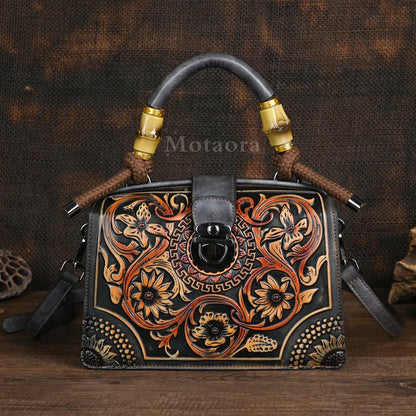 Motaora New Embossed Shoulder Bag For Women's 2025 Vintage Handmade Handbag Female PU Leather Big Capacity Crossbody Bags Purse