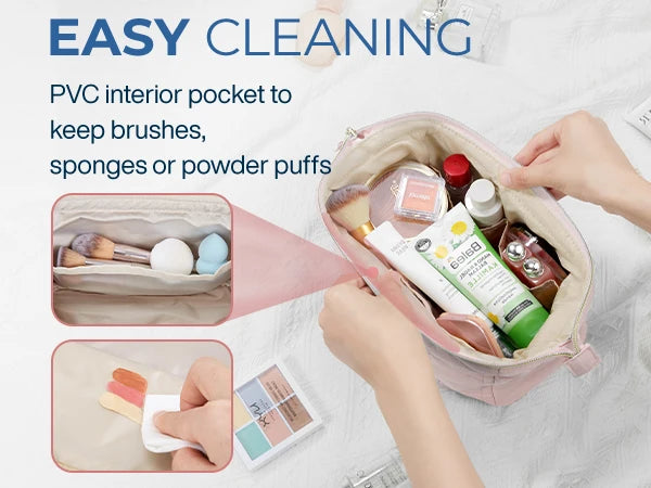 BAGSMART Makeup Bag Puffy Padded Make Up Bags for Women Makeup Organizer Case Wide-open Pouch Toiletry Bag Travel Essentials - AMULET RING STORE