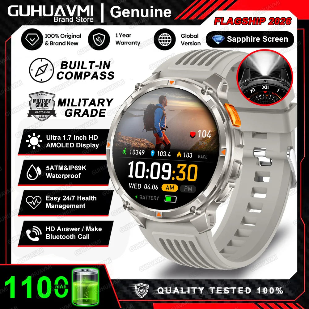 New Military T-Rex3 Ultra 1100mAh Battery Smart Watch 5 ATM Waterproof 1.7"AOD Compass GPS Sports tracker Outdoors Smartwatches