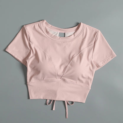 Yoga suit with chest pad sports beauty back fashionable quick-drying short-sleeved T-shirt running Pilates training fitness - AMULET RING STORE
