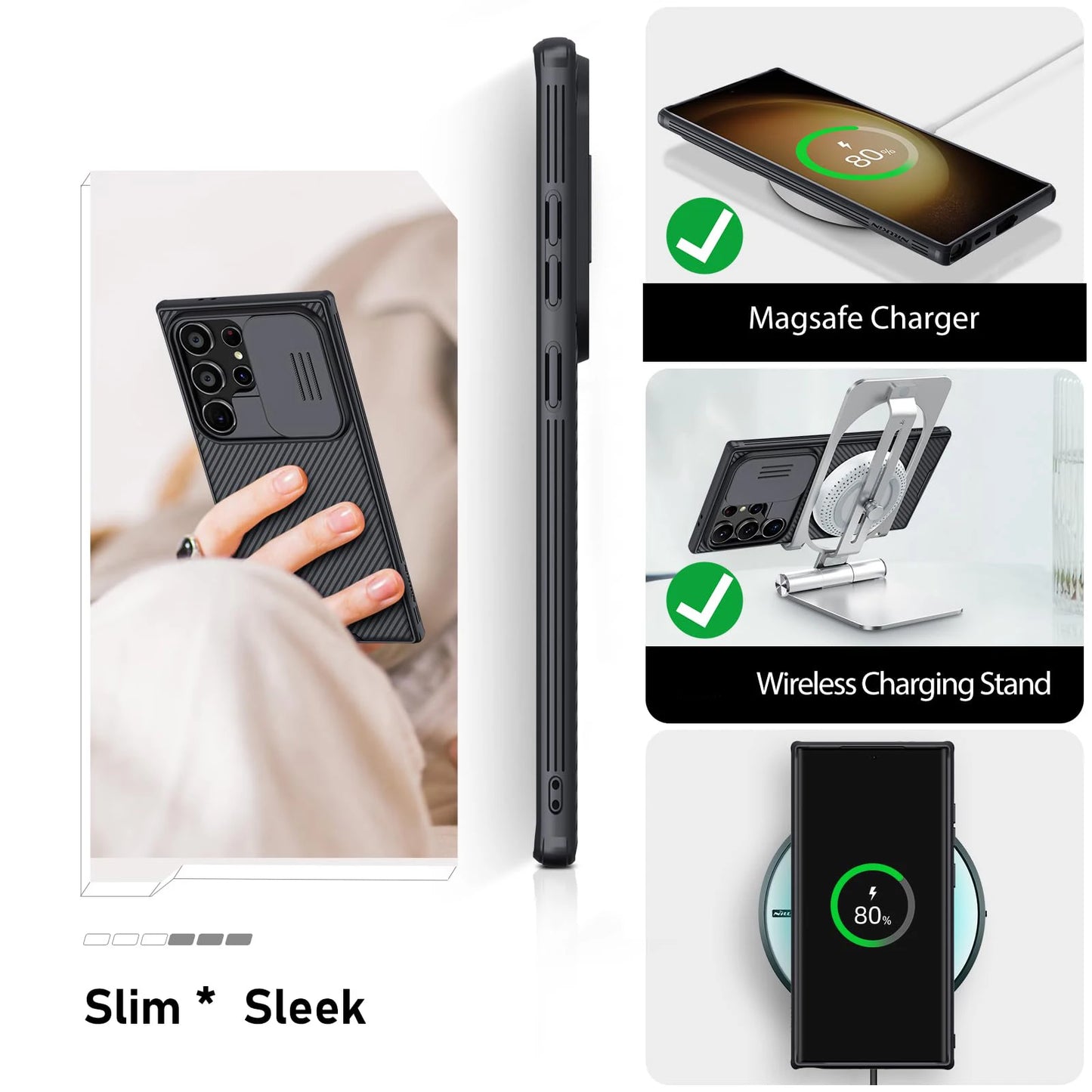 Nillkin Case For Samsung Galaxy S25 S24 S23 S22 Ultra Plus FE A55 A35 Slide Pro Camera Slim Rugged Phone Thin Shockproof Cover - AMULET RING STORE