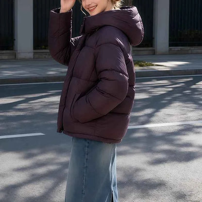 Women's Hooded Purple Cotton Jacket - Quilted Design, Warm Winter Coat, Casual Cold-Weather Outerwear