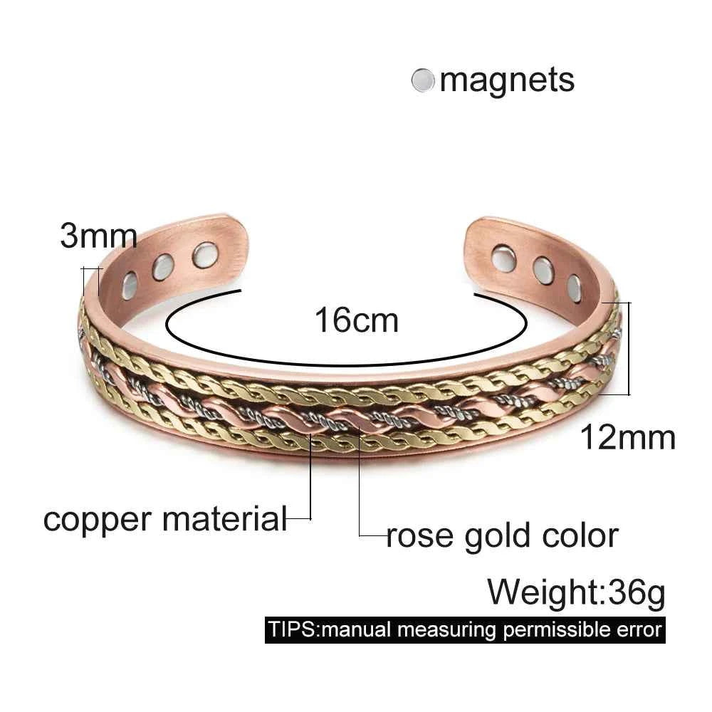 Vinterly Pure Copper Bracelets Magnetic Twisted Cuff 12mm Rose Adjustable Health Energy High Magnets Bangles Resizable Jewelry